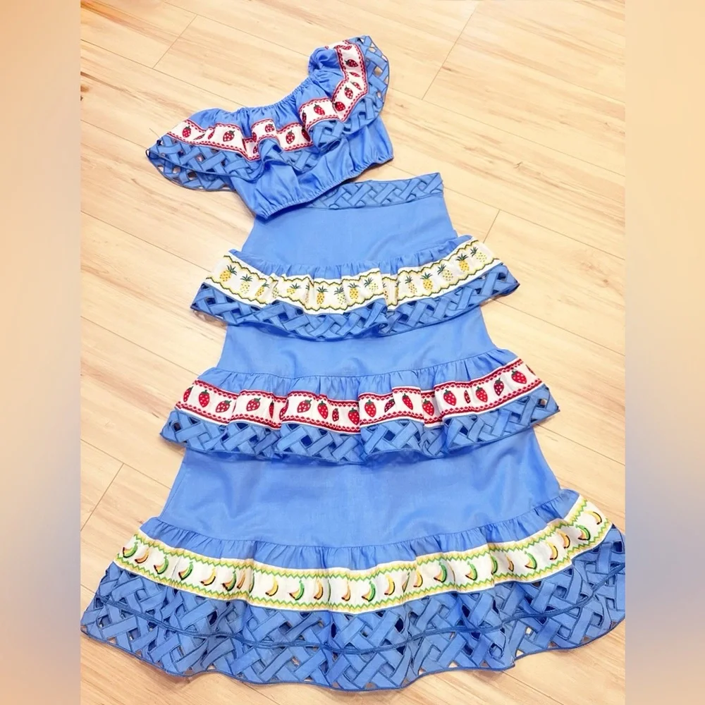Vibrant Blue Off-Shoulder Skirt Set - Picture 9 of 10